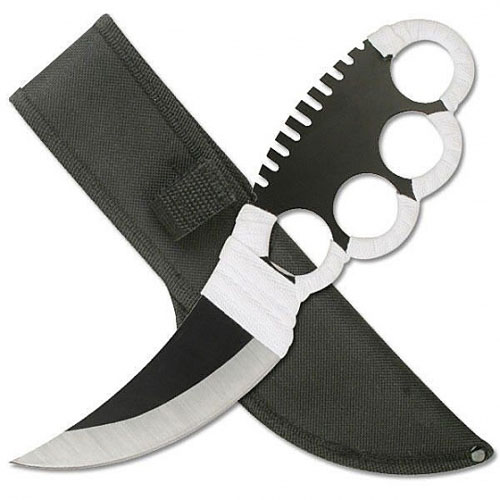 Metal Ninja Fighter Knife w/ Knuckle Guard & Sheath