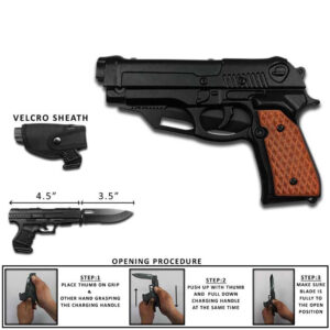 8″ Black Pistol Knife Slide Cocking Open Mechanism Pakkawood