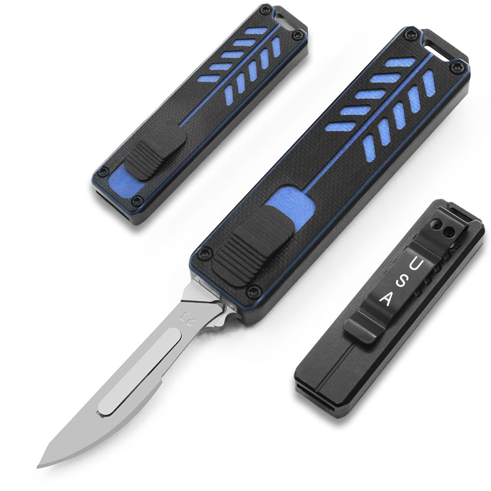 Compact Tactical OTF Precision Glassy Scalpel Cutter Knife Blue Handle