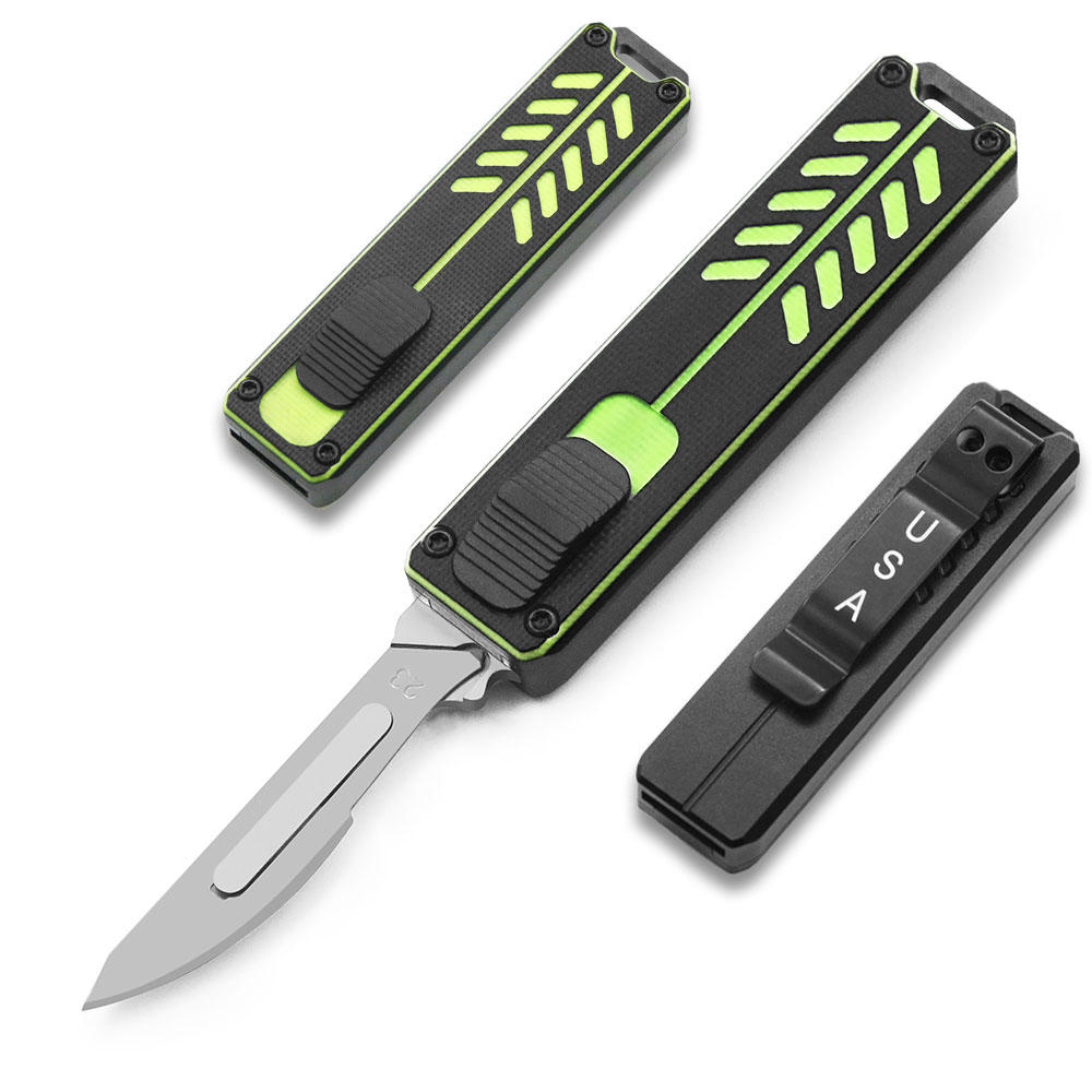Compact Tactical OTF Precision Glassy Scalpel Cutter Knife Green Handle