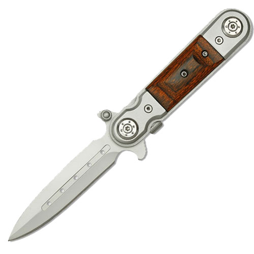 Gentlemans Tactical Classic Stiletto Style Assisted Open Knife Hardwood Handle