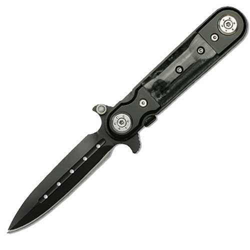 Midnight Stiletto Style Spring Assist Knife | Black Pearl Handle