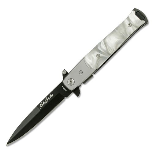 Stiletto Style Spring Assist knife W/ Pearl Handle