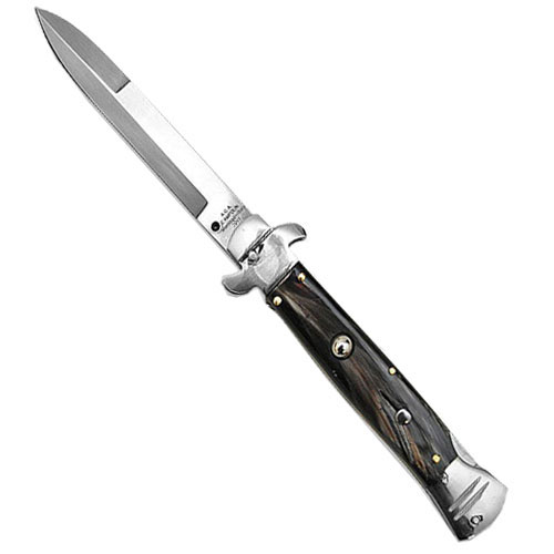 Stiletto 9" switchblade knife "Lock Back" (Black Buffalo Horn)