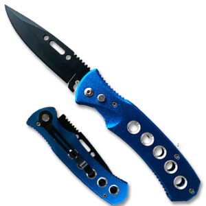 Swift Auto Push Button Black Blade Blue Aluminum Handle Auto Knife