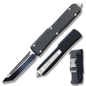 Slim Soft Handle OTF  Black Tanto Point Knife  Assisted Open Tactical Glass Breaker