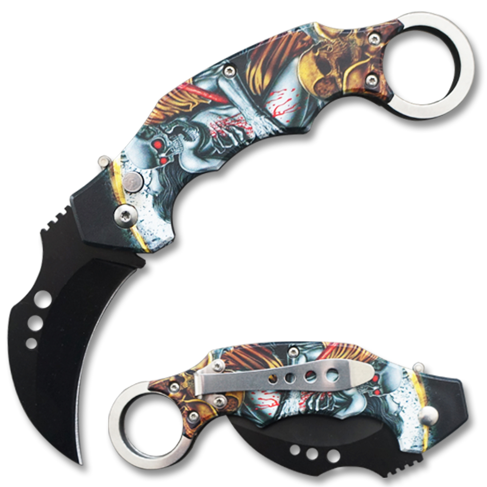 Automatic Karambit  Knife 3D Printed  Demon & Skeleton Pocket Knife