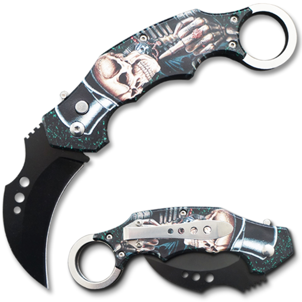 Automatic Karambit Knife 3D Printed Skeleton & Skull Pocket Knife