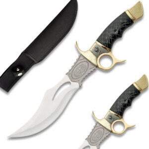 BLACK WIDOW Venom Bowie Knife Gold Guard Fixed Blade Ceremonial Brass Adorned 13.75in