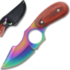 Rainbow Blade Skinner  Hunting Knife Frost Wood Handle