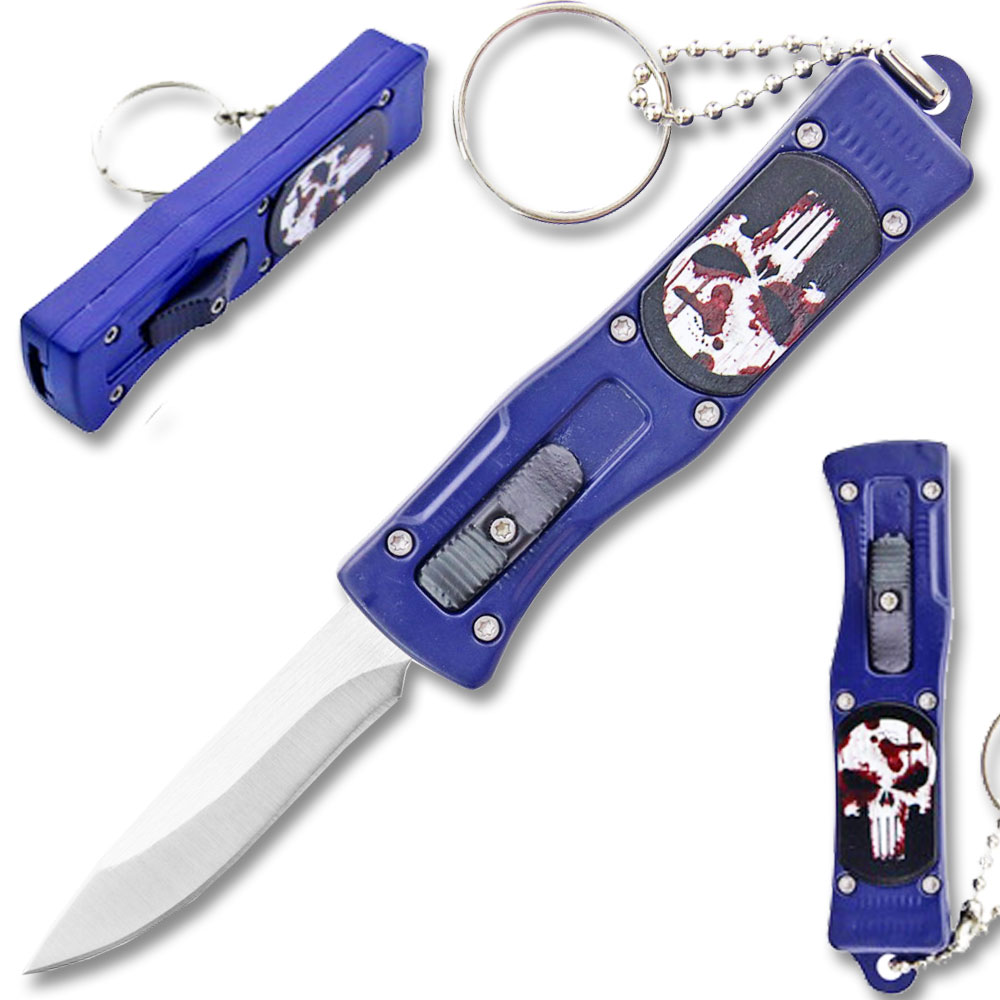 Punisher California Legal OTF Dual Action Knife (Blue) with Key Ring