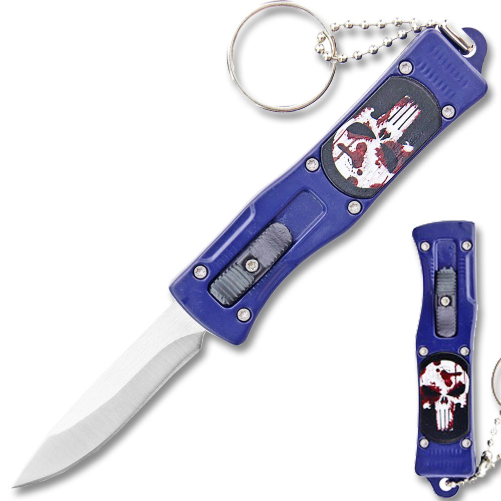 Punisher California Legal OTF Dual Action Knife (Blue) with Key Ring