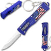 Blue 3 D American Flag California Legal OTF Dual Action Knife  with Key Ring