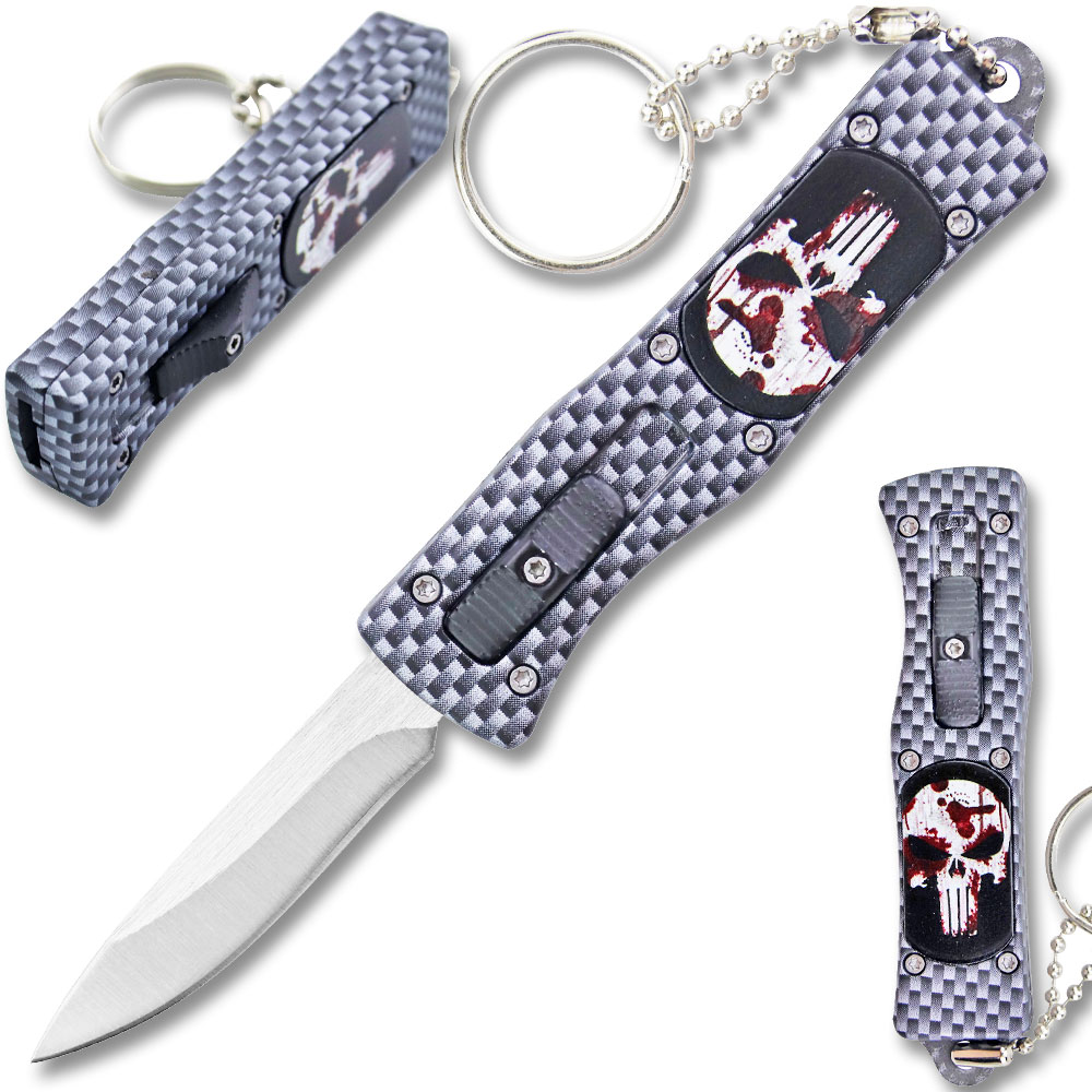 Punisher California Legal OTF Dual Action Knife  Carbon Fiber with Key Ring