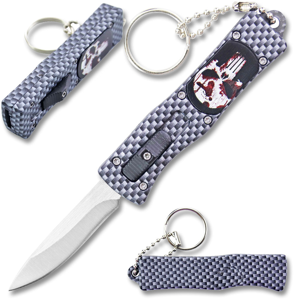 Punisher California Legal OTF Dual Action Knife  Carbon Fiber with Key Ring