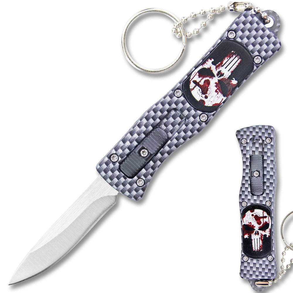 Punisher California Legal OTF Dual Action Knife  Carbon Fiber with Key Ring