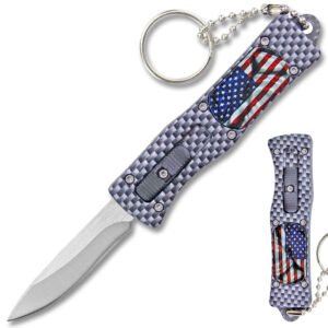 3 D American Flag California Legal OTF Dual Action Knife  Carbon Fiber with Key Ring