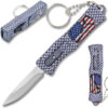 3 D American Flag California Legal OTF Dual Action Knife  Carbon Fiber with Key Ring