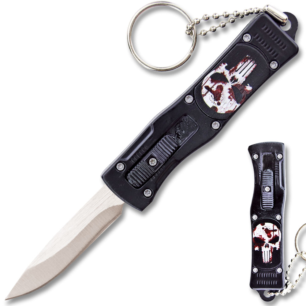 Punisher California Legal OTF Dual Action Knife (Black) with Key Ring