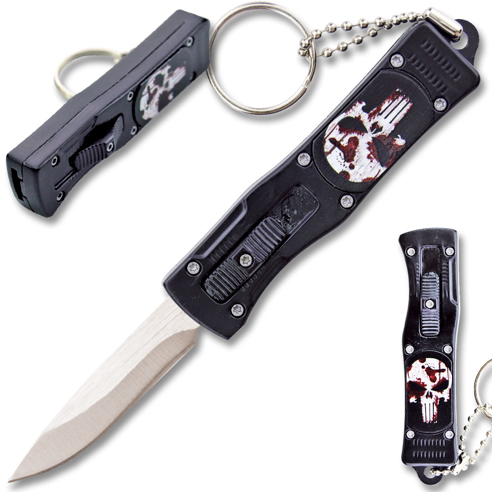 Punisher California Legal OTF Dual Action Knife (Black) with Key Ring