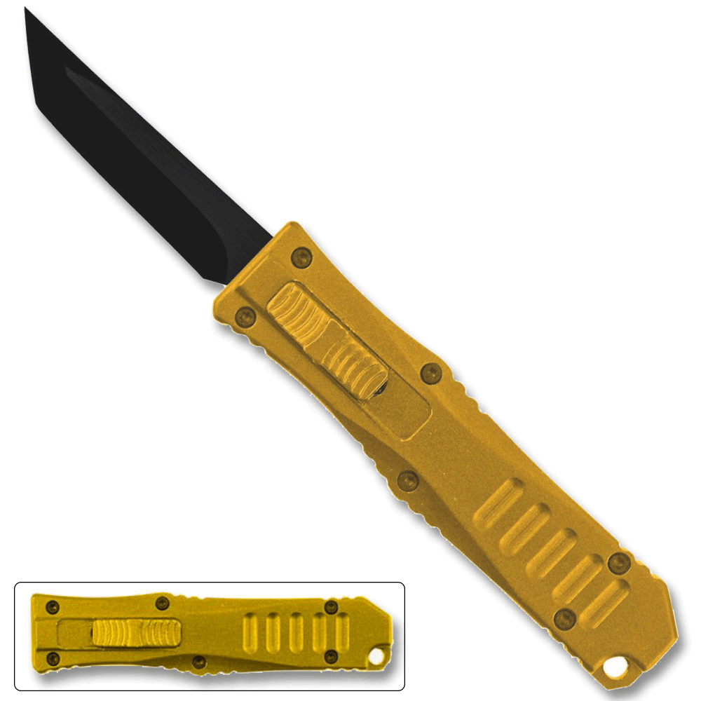 Legends Micro OTF Blade Knife Gold Out The Front Tanto Blade