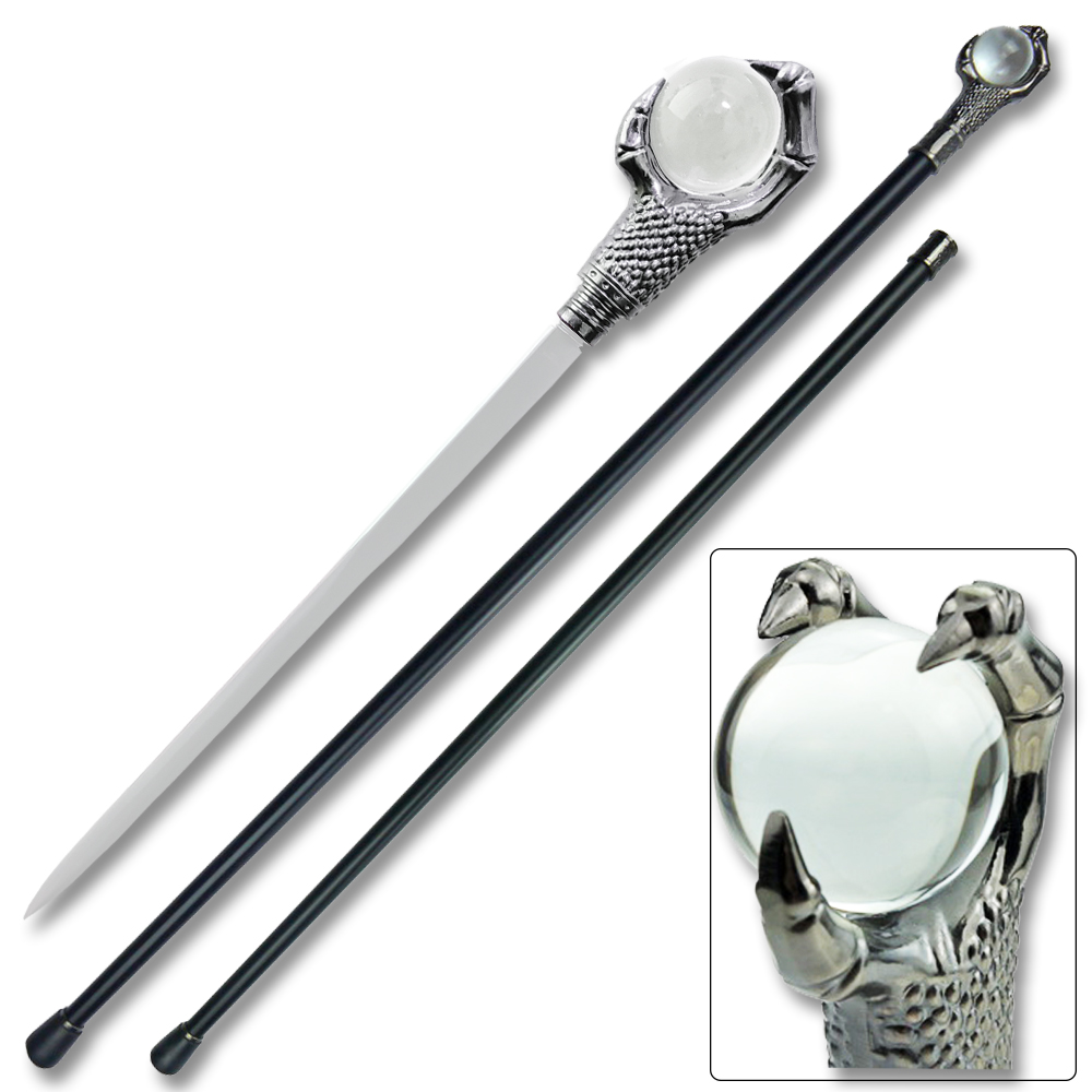 Claw Walking Cane Sword  37 in Staff  W Crystal  Ball