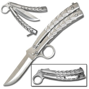 CURVED SLIVER RING QUILLON BALISONG BUTTERFLY KNIFE.