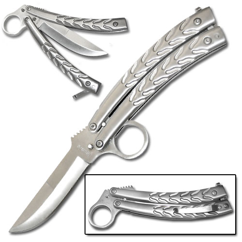 CURVED SLIVER RING QUILLON BALISONG BUTTERFLY KNIFE.