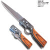 Auto Push Button Wood Handle Clip Point Pocket Knife w/Finger Hole