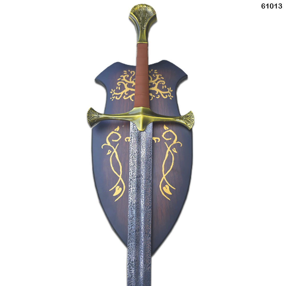 46" Medieval Sword with Engraved Blade & Wall Plaque