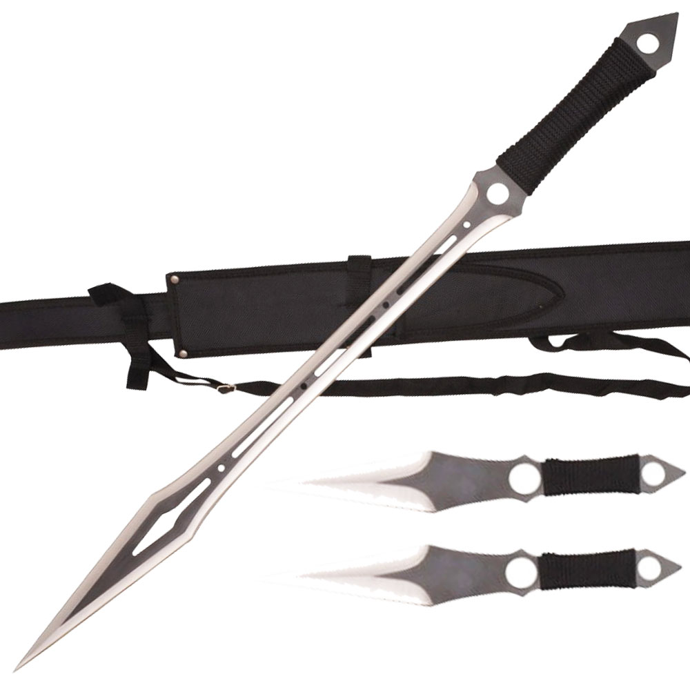 BLACK NINJA WARRIOR  SWORD 27" OVERALL 2 PCS THROWING KNIFE SET