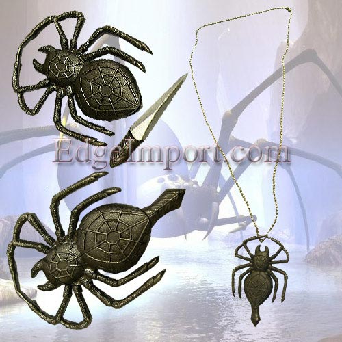 Deadly Spider Neck Knife Necklace Pendant w Ball Chain 2.25in Knife All Metal