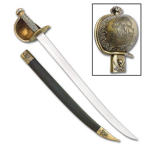 Captain Blackbeard Pirate Sword & Scabbard Saber Naval Galleon Ship Motif