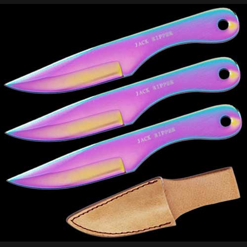 Jack Ripper Trinity Titanium Throwing Knives Set Coated Iridescent 6in 3pcs Knife