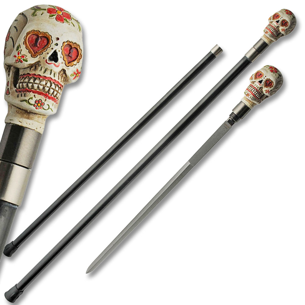 Red Walking Skull/Devil Head Cane Sword Staff Mobility Stick Rubber Foot Handle