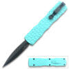 Teal Micro OTF Stiletto Blade Knife Black Blade Out The Front