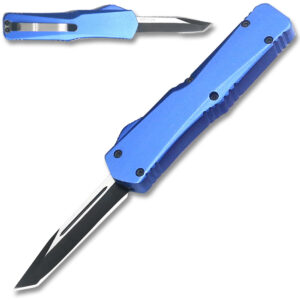 Electrifying California Legal OTF Dual Action Knife (Blue) Tanto Blade