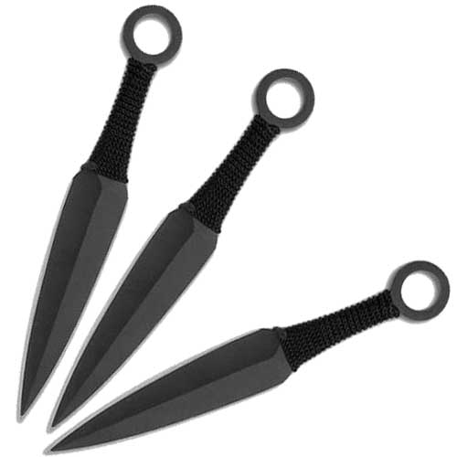 9in  Set of 3 Ninja Throwing Knives Black