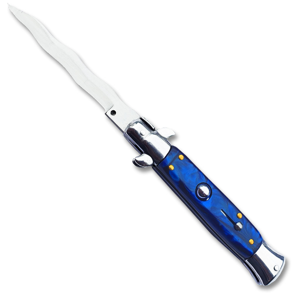 9.5" Anomaly Stiletto Blue Automatic Knife - Kris Satin Plain