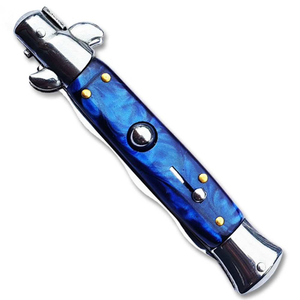 9.5" Anomaly Stiletto Blue Automatic Knife - Kris Satin Plain