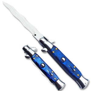 9.5" Anomaly Stiletto Blue Automatic Knife - Kris Satin Plain