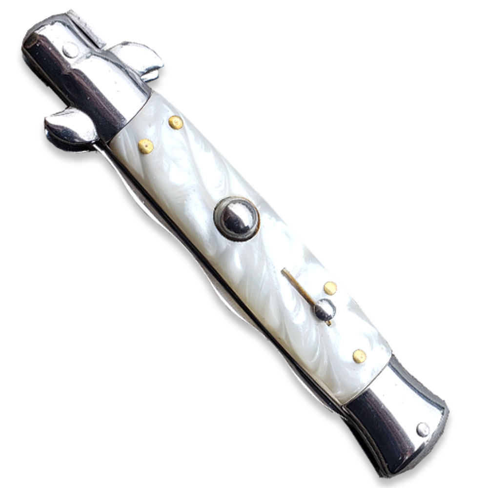 9.5" Anomaly Stiletto White Automatic Knife - Kris Satin Plain