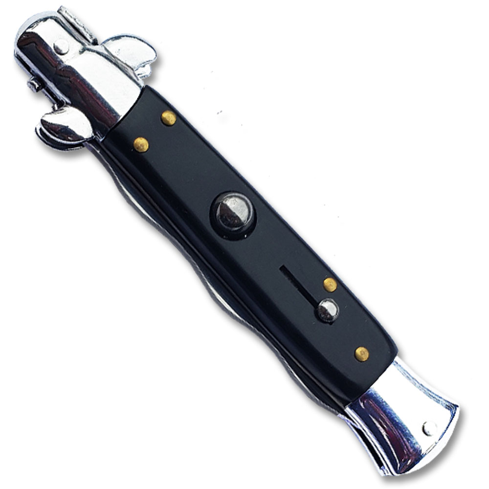 9.5" Anomaly Stiletto Black Automatic Knife - Kris Satin Plain