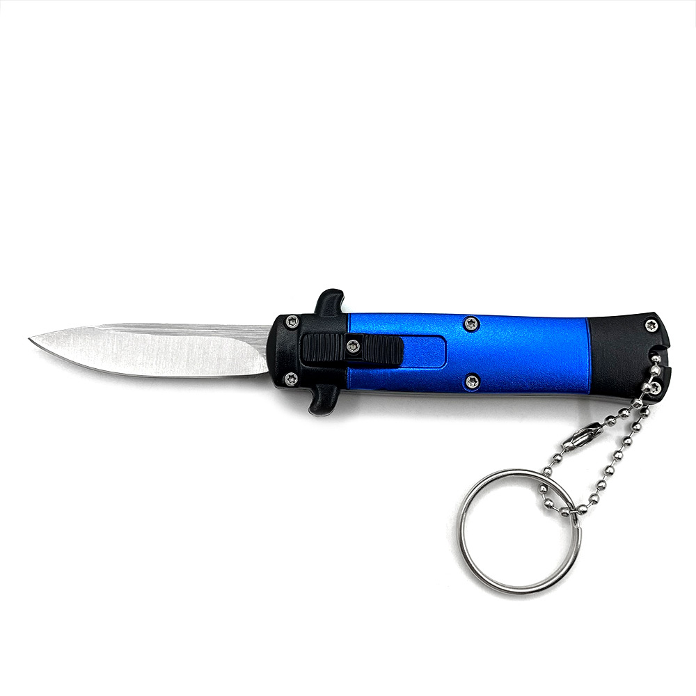 Mini Blue Key Chain OTF Knife Drop Point