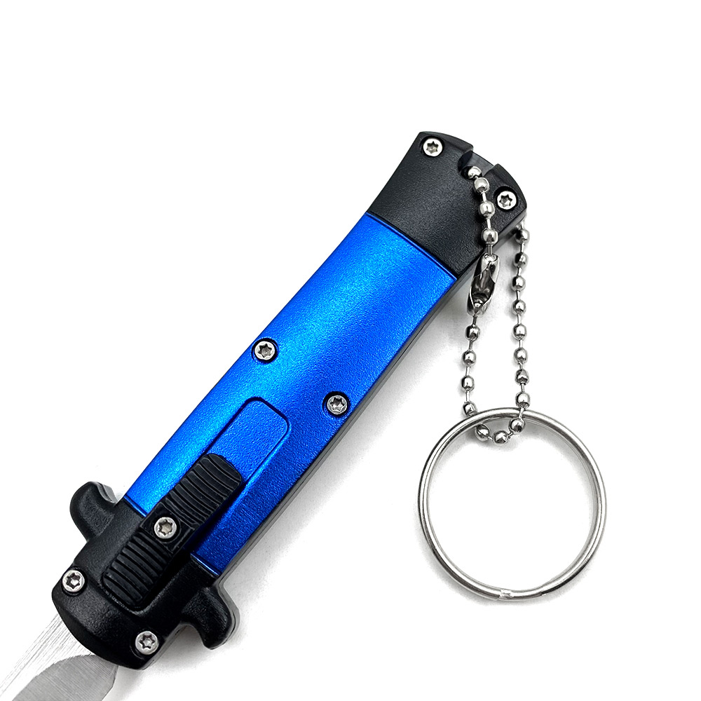 Mini Blue Key Chain OTF Knife Drop Point