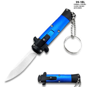 Mini Blue Key Chain OTF Knife Drop Point