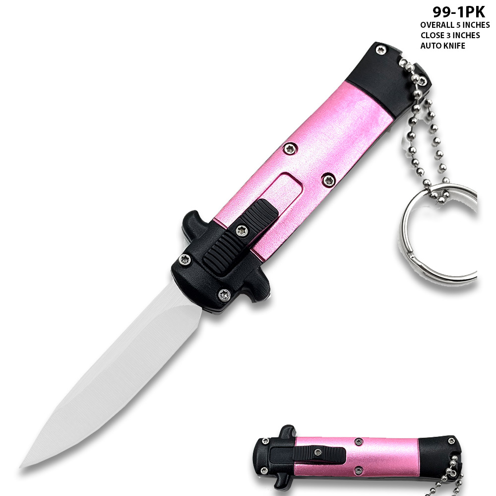 Mini Pink Key Chain OTF Knife Drop Point