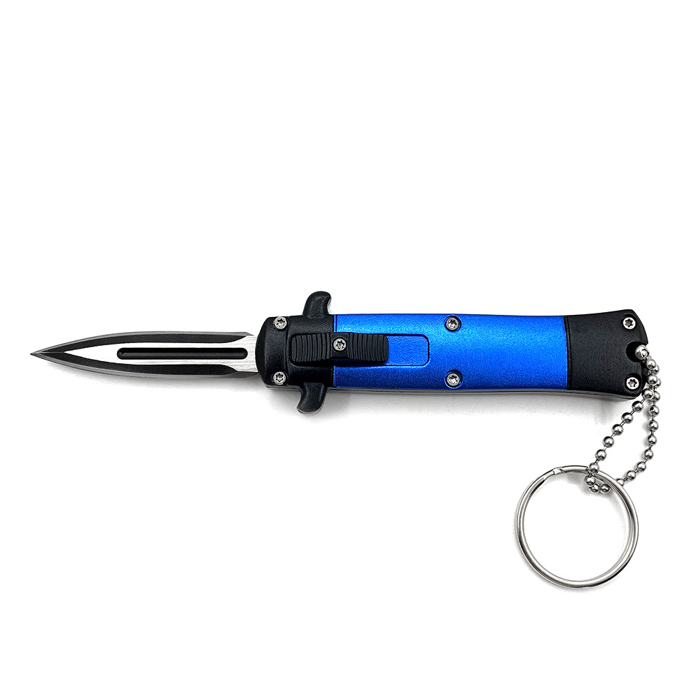 Mini Blue Key Chain OTF Knife Double Edge Blade