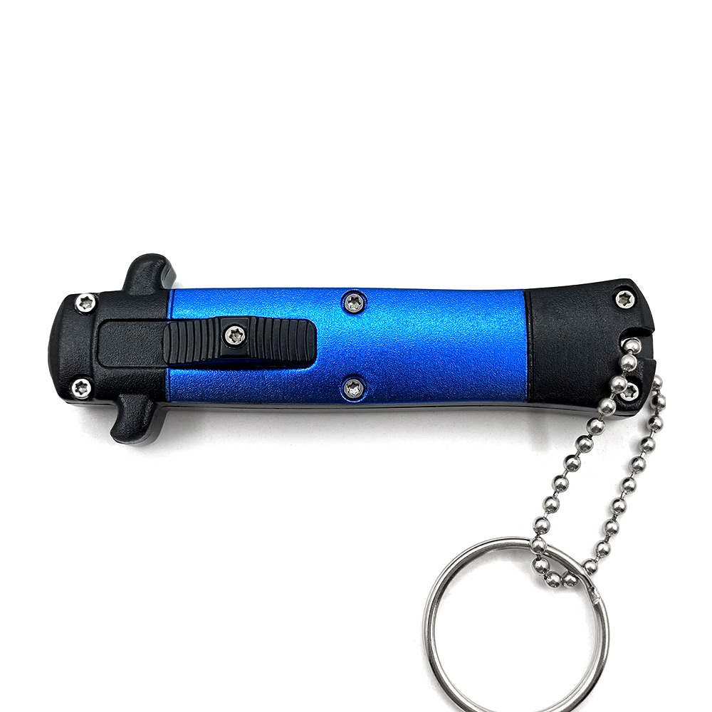 Mini Blue Key Chain OTF Knife Double Edge Blade