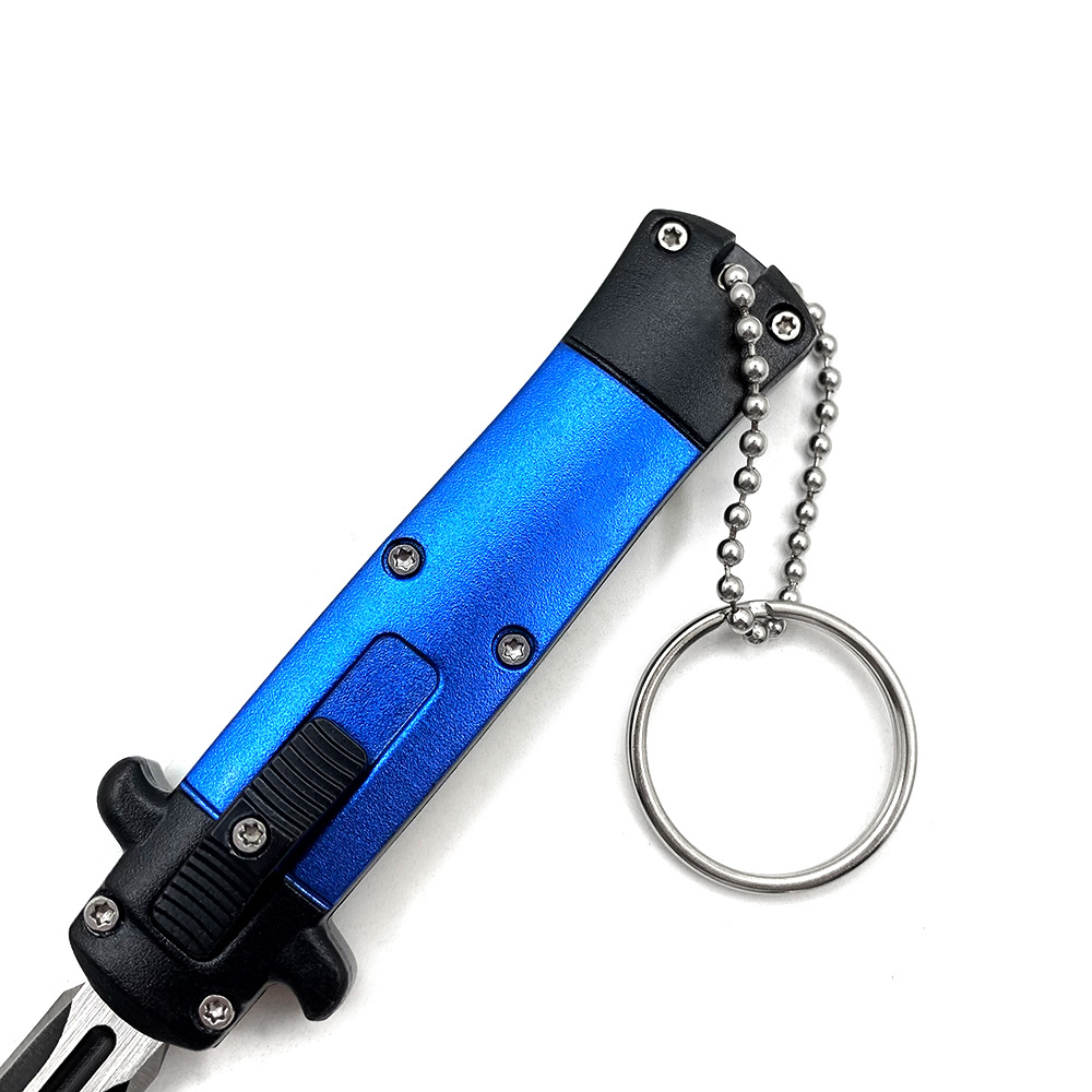 Mini Blue Key Chain OTF Knife Double Edge Blade